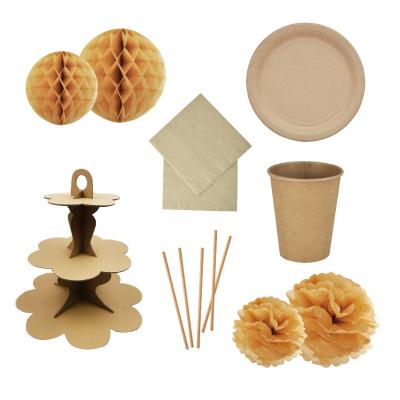 China Disposable 50 Paper Guest Wrapping Paper Dishes Cups Napkins Bowls Honeycomb Honeycomb Straws For Adults Birthday Decor Set Cloth for sale