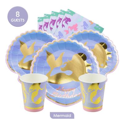 China 2021 New Disposable Paper Mermaid Tableware Party Sets Supplies For Kids Decoration Birthday Wedding Dishes Cups Napkins Cloth for sale