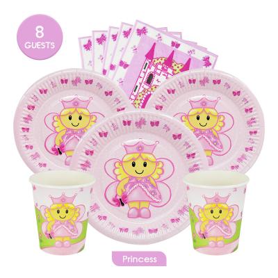 China Princess Set Theme Birthday of 8 Guests Decorations 2021 New Beauty Party Children's Day Disposable Paper Tableware Pink Girl's Favor Tissue Napkin for sale