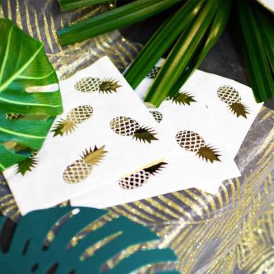 China 61701416pcs Gold Foil Paper Pineapple Paper Napkins Disposable New Year Summer Holiday Supplies Children Birthday Party Tableware for sale