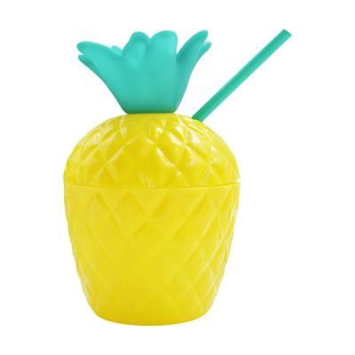 China Festival Decoration Sticks 615001 Plastic Tropical Fruit Shape Pineapple Drink Cups With Green Straws Summer Beach Party Hawaiian Birthday Decorations for sale