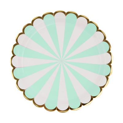 China Light Green Tableware 616171 8pcs/bag Sunflower Disposable Paper Plates Home Party Supplies Cake Dishes For Wedding New Year for sale