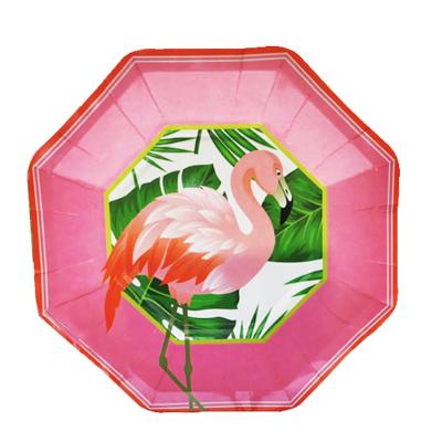 China 616066 Red Flamingo Theme Tableware Paper Series Set Disposable Paper Dessert Dishes Cake Dish Birthday Party Supplies 616066 for sale