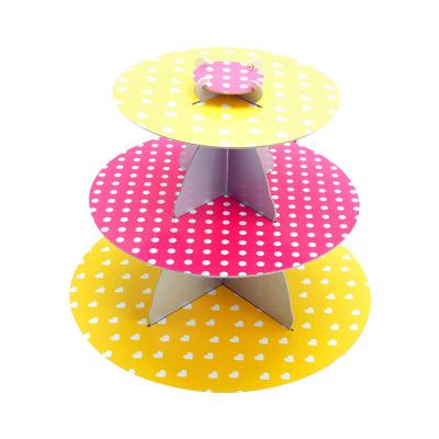 China Disposable Biodegradable Cake Stand Yellow Paper Cardboard Rose Party Dessert for Birthday Party Event Table Decoration for sale