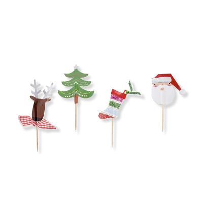 China 20pcs Wooden Paper Picks Christmas Tree Signs Santa Claus /Elk/Sock Art Toothpicks Party Decoration Toothpicks Cupcake /Cake/Pie Christmas Sticks for sale