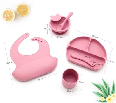 China Wholesale Microwavable Bpa Free Baby Mat Feeder Cup Eco Kids Divider Spoon Silicon Dish Feeding Set For Baby Suction Bowl Silicone Dish for sale