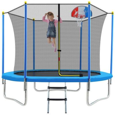 China 8FT Garden Jumpsport Safe Trampoline for Kids with Safety Fence Net, Basketball Hoop and Ladder Recreational Trampoline for sale