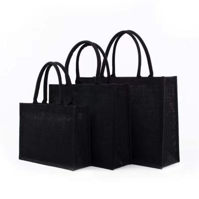 China Soft ; Light ; Black Empty Custom Jute Reusable/Recyleable Large Single Jute Burlap Packing Bags Burlap Tote Bag for sale