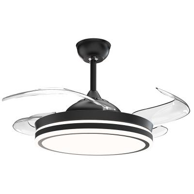 China Modern Contemporary Invisible Black Ceiling Fan Lamps LED With 4 Blades Retractable Acrylic Ceiling Light Fan Lighting Groups for sale