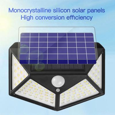 China Polycarbonate 100LED Motion Sensor Led Solar Powered Wall Light IP67 Waterproof Outdoor Garden Stair Solar Backyard Light for sale