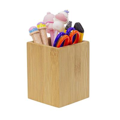 China Office Stationery Square Pen Storage Rack Square Pen Storage Holder Bamboo Wooden Pen Holder Container for sale