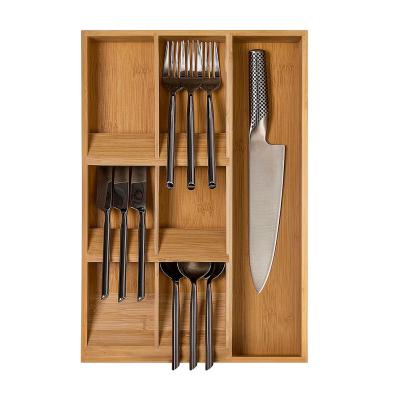 China Sustainable Bamboo Kitchen Drawer Organizer Bamboo Cutlery Adjustable Kitchen Knives Tray for sale