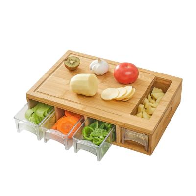 China Viable Bamboo Cutting Board With 4 Containers Chopper Convenient High Quality Bamboo Cookware Hot Sale for sale