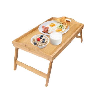 China Sustainable 100% Natural Bamboo Foldable Breakfast Table Serving Tray With Legs for sale