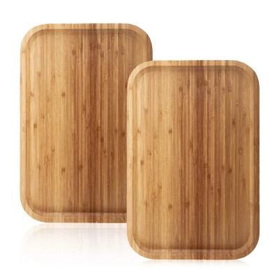 China Kitchen Sustainable Bamboo Serving Dish Tray Cheese Charcuterie Decorative Bathroom Eco-Friendly Natural Wooden Bamboo Tray for sale