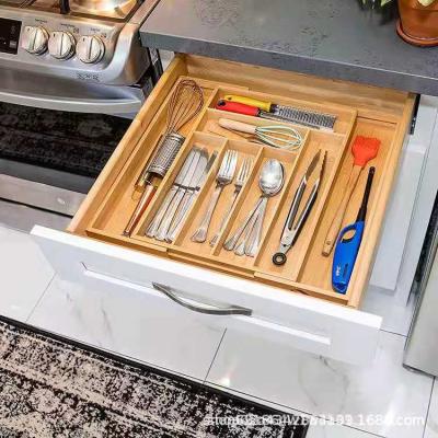 China Sustainable Multifunctional Expandable Silverware Tray Organizer Cutlery Tray Drawer Bamboo Tray For Cutlery for sale