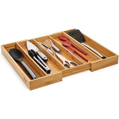 China Hot Selling Modern Bamboo Adjustable Kitchen Utensil Tray Desktop Drawer Cutlery Organizer for Utensil Rack for sale