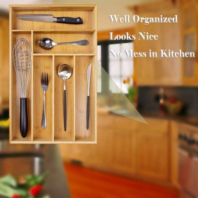 China Viable Hot Selling Bamboo Cutlery Storage Tray Organizer with Different Compartments for sale