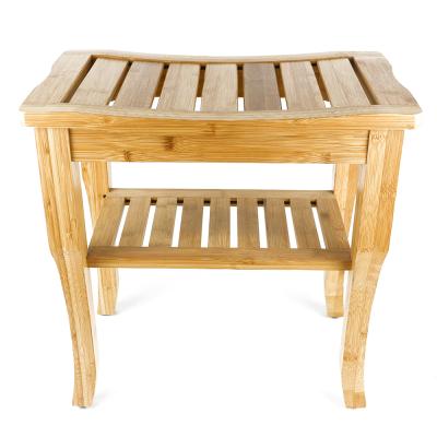 China Sustainable Bamboo Spa Bath Shower Stool Bench With Storage Shelf Shower Bath Seats For Older Seniors Adults Tileable Women for sale