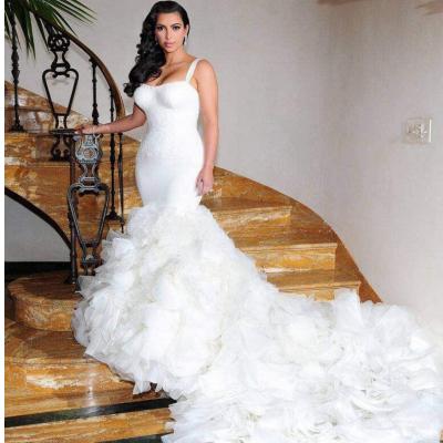 China Anti-Static Celebrity Wedding Dresses Spaghetti Straps Long Mermaid Organza kim kardashian Wedding dress Vestidos De Novias for sale