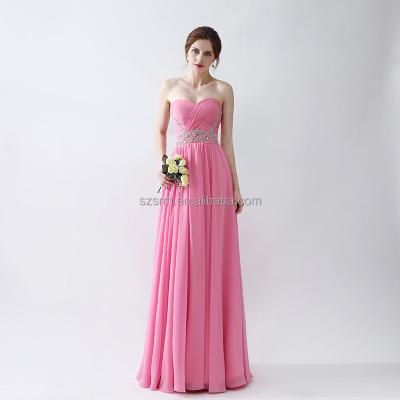 China Anti-Static Floor Length Evening Gown Sweetheart Zipper Ruched Chiffon Sleeveless Beading Formal Evening Party Dress for sale