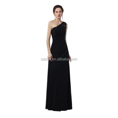 China Anti-Static Black Elegant Modern Party Wear Prom Gown 2018 Straight Sleeveless One Shoulder Zipper Appliqued Beaded Evening Dress for sale