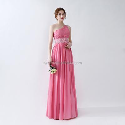 China Anti-Static Modern Party Wear Prom Gown Beaded One-Shoulder Sequined 2018 Floor Length Ruched Chiffon Zipper Evening Dress for sale