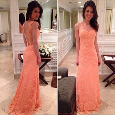 China Anti-Static New Design Nice Mermaid V-Neck Applique Sleeveless Floor-Length Lace Backless Evening Dress for sale