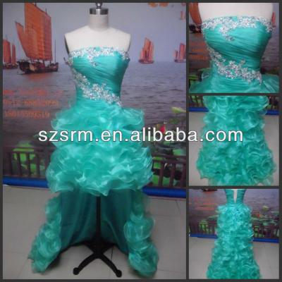 China Anti-Static 2018 Real picture hot sale tiered skirt High low hem discount emerald green prom dress for sale