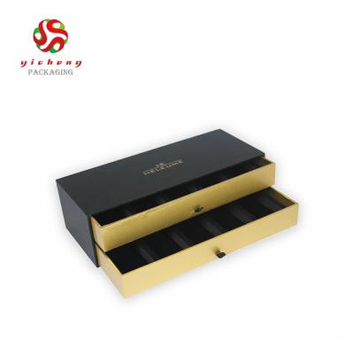 China High Recycled Materials Custom Stationery Logo Rigid Cardboard Paper Luxury Custom Slide Out Of Double Drawer Box for sale