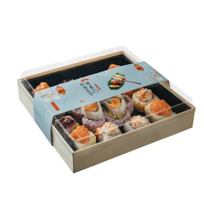 China Custom Recycled Materials Eco Cardboard Box Boxes Sushi Food Packaging Takeout Box With Clear Lid for sale