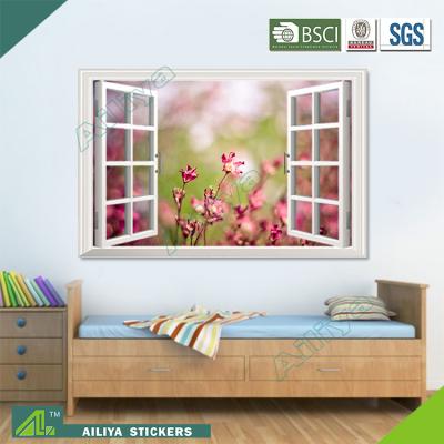 China Beautiful Flower Landscape Window Decor WALL STICKER PVC Self Adhesive Wall Sticker Waterproof Removable Eco-friendly Home Decor for sale