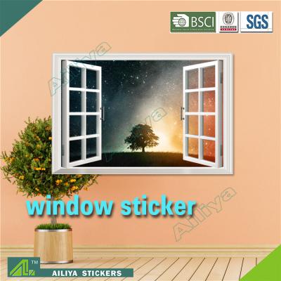 China Beautiful Landscape WALL STICKER Self Adhesive 3D Wall Sticker Window View Waterproof Custom Home Decoration for sale