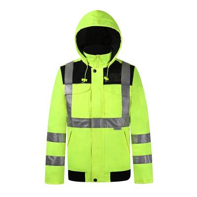 China Wholesale Water Proof Two Tone Reflective Hooded Padded Bomber Jacket Men Safety Clothing Mens Clothing High Visibility Jacket for sale