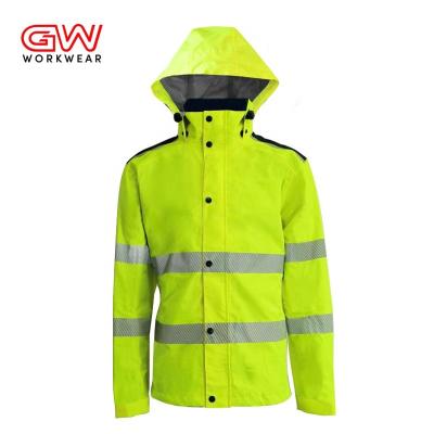 China High Quality Water Proof Safety Waterproof Workwear Hooded Men's Mesh Lining Hi Vis Construction Reflective Jackets for sale