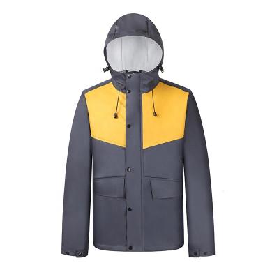 China Men's Single Tone Waterproof High Frequency Welded Stitching Raincoat Men's Waterproof Clothing Customized Fashion PU Rain Jacket for sale