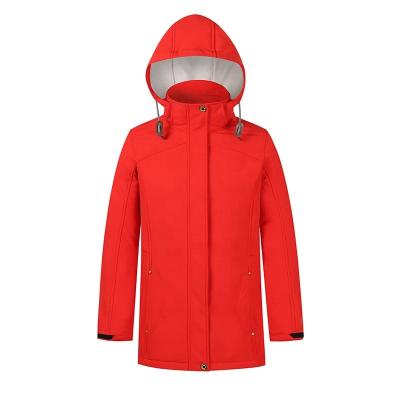 China Wholesale Fashion Red Hooded Style Waterproof Long Slim Three Layer Shear Striped Women's Softshell Jacket for sale