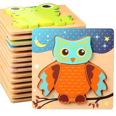 China Toy High Quality 3D Wooden Educational Cartoon Animals Jigsaw Puzzles Knowledge Intelligence Early Learning Puzzle Game For Kids Toys for sale