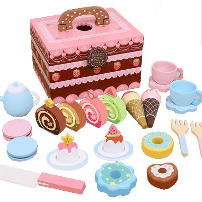 China Wooden Simulated Wooden Children's Fruit Birthday Cake Gift Box Set Magnetic Wooden Baby Pretend To Play With Kitchen Food Girl Toys for sale