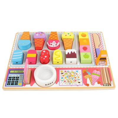 China MDF Play House Kitchen Toy Pretend Play Ice Cream Fruit Wooden Barbecue Set Mini Food Education Kids Toys Preschool Children Gifts for sale