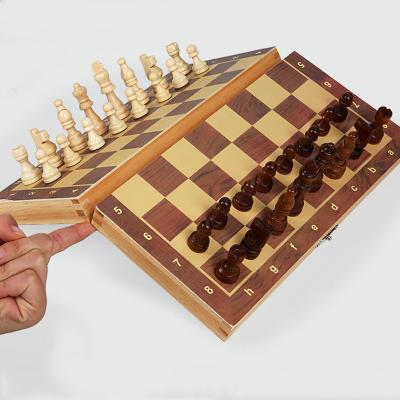 China Large Wooden Magnetic Folding Adult Chess Board Family Game Kids Gift Interior Storage Panel 39cm*39cm Felted Chess Set for sale