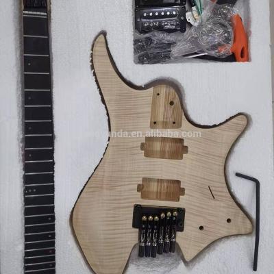 China New Style Environmental Whole Sale Materials Headless Electric Guitar Fanned 6 Fret String Ash Body Flame Maple Factory Outlet Tremolo Top Bridge for sale