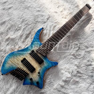 China Environmental Materials ZLG Hot Sale 8 String Fanned Fret Headless Guitar Ash Body Quilted Flame Maple Top Maple Neck for sale