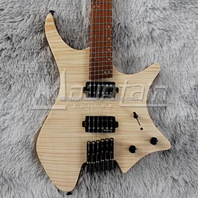 China Environmental Materials ZLG Hot Sale 6 String Fanned Headless Guitar Natural Color Ash Body Flame Maple Top 9 Pieces Roasted Maple Neck for sale