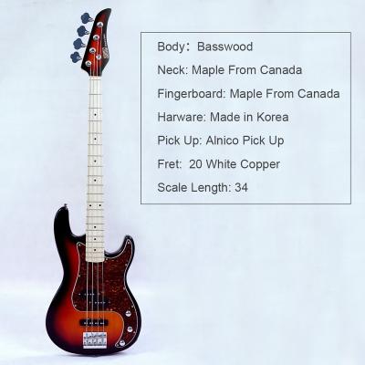 China Wholesale alnico maple neck alnico basswood body guitar materials ZLG 4string PB color environmental electric bass gradient up Korean OEM bass material for sale