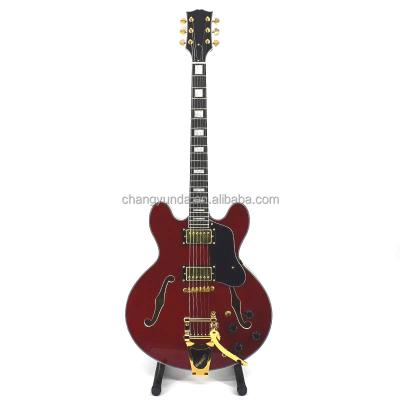 China Factory Outlet Mahogany Guitar OEM Neck Materials Krait 6 String Electric Guitar 335 Tremolos Body Bridge Environmental Red Mahogany for sale