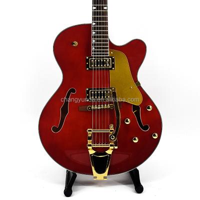 China Environmental Jazz Style Red Color Electric Guitar String Krait 6 Material F Hole Guitar OEM Factory Outlet Golden Fast Shipping for sale