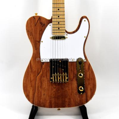 China Wholesale OEM Guitar Basswood Body Maple Neck Guitar Materials Krait 6 String Spalted Electric Guitar Top Gold Material Tele-Environmental Maple for sale