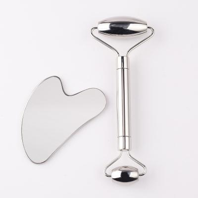 China Premium Face Lift Stainless Steel Metal Gua Sha Sha Facial Eyes Massage Beauty Roller Massager Tools 306 Stainless Steel Silver Anti Aging for sale