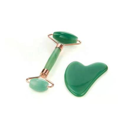 China 100% Comfortable Hot Selling Natural Green Aventurine Jade Roller Guasha Sets Massager Anti Aging for sale